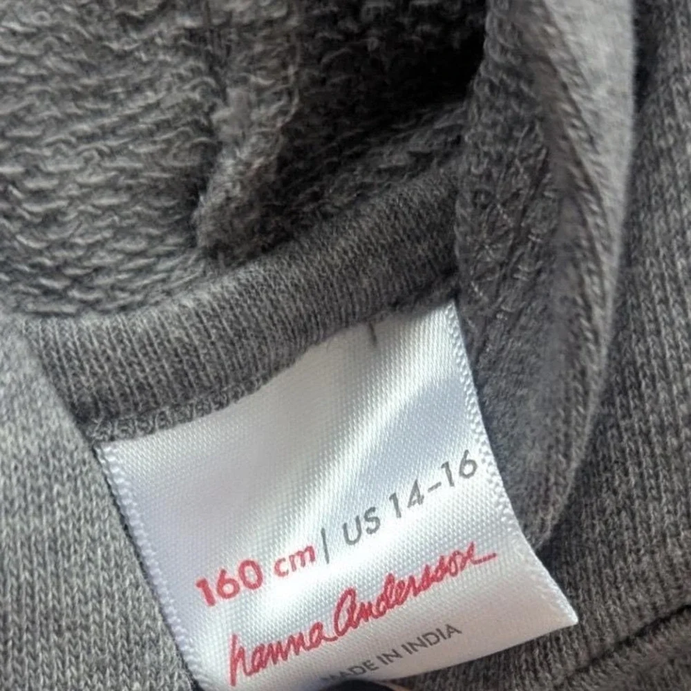 HANNA ANDERSSON Girls Gray Rainbow Stripe Sleeve Hoodie Dress w/Pocket‎ Sz 14/16